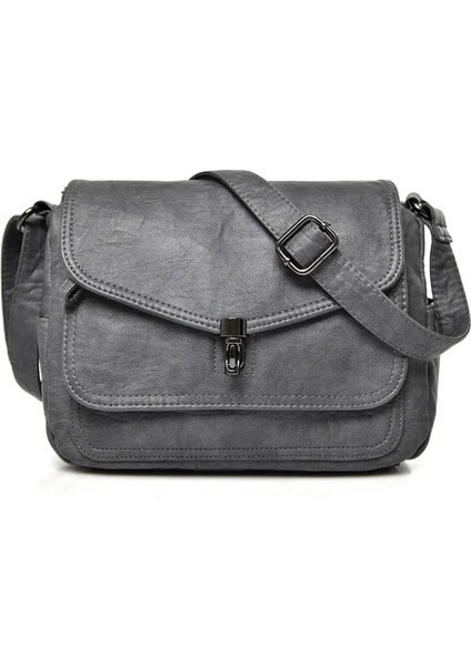 Retro Gray Style Women Fashion High Leather Handbag Purses Female Retro Shoulder Crossbody Messenger Bag Luxury Designer Sac For Ladies (Yurt Dışından)