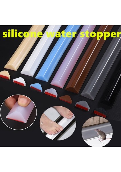 Gri Tarzı 120CM cm Silikon Banyo Su Durdurucu Engelleyici Şerit Kendinden Yapışkanlı Zemin Istinat Kapısı Bar Kuru Islak Ayırma Sızdırmazlık Bariyeri (Yurt Dışından)