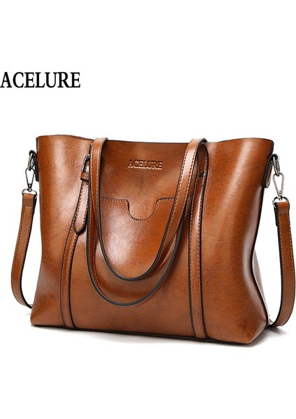 Pembe Tarzı Acelure Women Bag Oil Wax Women's Leather Handbags Luxury Lady Hand Bags With Purse Pocket Women Messenger Bag Big Tote Sac Bols (Yurt Dışından) fiyatları