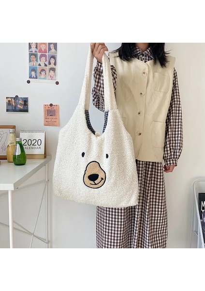 Ayı1 Tarzı Goplus Women's Bag Lamb Fabric Shoulder Bag Cartoon Handbag Tote Large Capacity Sheep Shopper Bags Cute Bag For Girls New Design (Yurt Dışından)