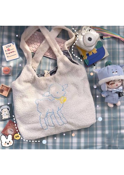 Ayı1 Tarzı Goplus Women's Bag Lamb Fabric Shoulder Bag Cartoon Handbag Tote Large Capacity Sheep Shopper Bags Cute Bag For Girls New Design (Yurt Dışından) fiyatları