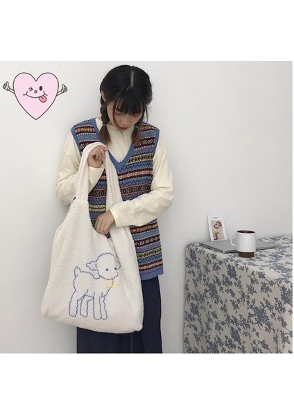 Ayı1 Tarzı Goplus Women's Bag Lamb Fabric Shoulder Bag Cartoon Handbag Tote Large Capacity Sheep Shopper Bags Cute Bag For Girls New Design (Yurt Dışından) fırsatları