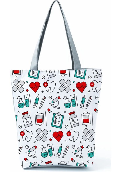 HL1236 Hemşire Çanta Stili Karikatür Diş Hekimi Hemşire Çanta Kadınlar Için Taşınabilir Çevre Dostu Tüm Maç Kadın Günlük Tote Moda Eko Yeniden Kullanılabilir Çanta Bayanlar (Yurt Dışından)