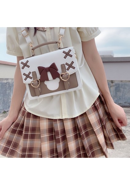 Beyaz Stil Houzhou Lolita Kawaii Omuz Çantası Kadın Jk Çanta Kadın Pembe Messenger Crossbody Harajuku Tasarımcı Japon (Yurt Dışından)