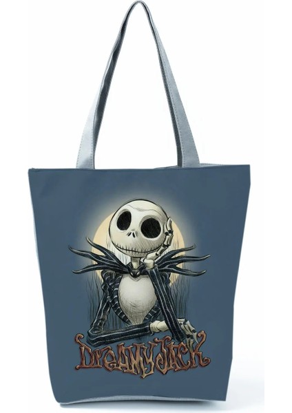 HL2854 Skull Bag Style Noel Tote Çanta Öncesi Kabus Havalı Cadılar Bayramı Kafatası Jack Baskı Eko Çanta Moda Seyahat Çantası Kadın Eğlence Alışveriş Çantası (Yurt Dışından)