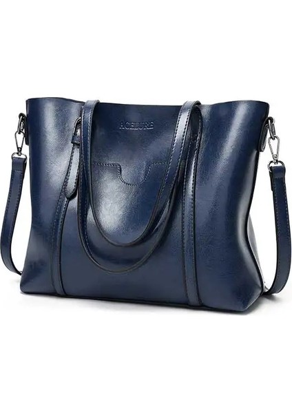 Koyu Mavi Stil Acelure Women Bag Oil Wax Women's Leather Handbags Luxury Lady Hand Bags With Purse Pocket Women Messenger Bag Big Tote Sac Bols (Yurt Dışından)