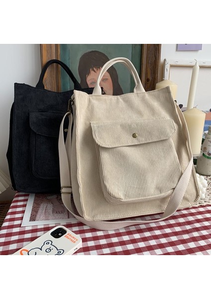 Kahverengi Kadife Stili Kadife Omuz Çantası Kadın Vintage Alışveriş Çantaları Fermuar Kız Öğrenci Bookbag Çanta Dış Cep ile Rahat Tote (Yurt Dışından)