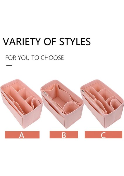 Pembe Bir Stil M Beden Bamader Büyük Orta Küçük Keçe Kumaş Ekleme Çanta Organizatör Seyahat Makyaj Kozmetik Iç Çanta Kadın Çanta Depolama Artefakt Düzenlemek (Yurt Dışından)
