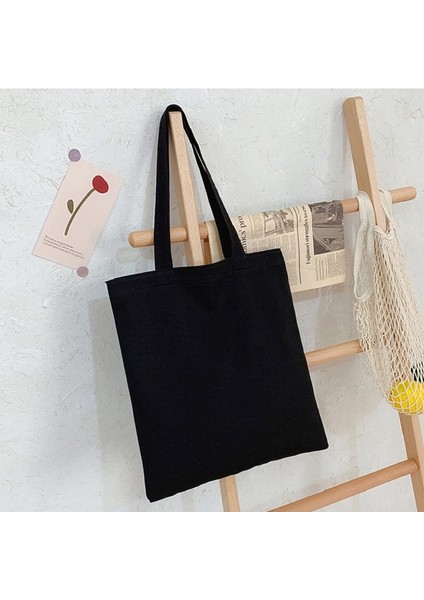 HEI01 Stili Fashion Harajuku Solid Color Canvas Shopper Bag Korean Women's College Ulzzang ​bag Black Large Capacity White Dıy ​shoulder Bag (Yurt Dışından)