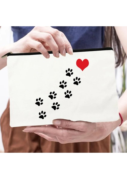 W01915-TBBK-D Stili Barış Aşk Köpekler Baskı Kadın Kozmetik Çantaları Köpeğimi Seviyorum Sevimli Paws Fermuar Makyaj Çantası Seyahat Tuvalet Organizatör Çantası Büyük Kapasiteli (Yurt Dışından)