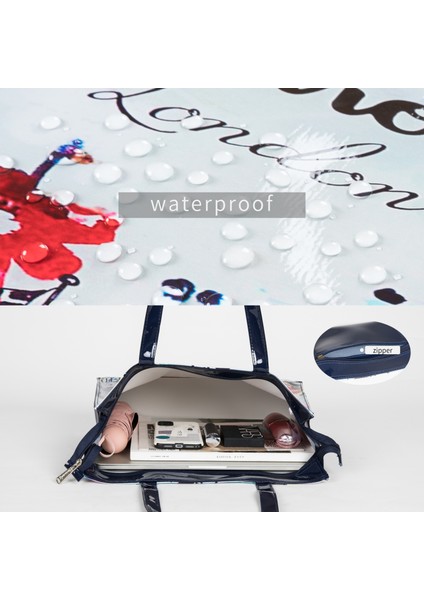 Kırmızı Stil Londra Tarzı Pvc Yeniden Kullanılabilir Alışveriş Çantası Kadın Çantası Çevre Dostu Çiçek Alışveriş Çantası Su Geçirmez Bez Çanta Öğle Yemeği Bez Omuz Çantası (Yurt Dışından) fırsatları