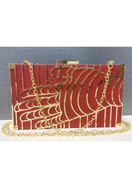 Kırmızı Stil 19X4X11CM Lüks Akşam Çanta Kadın Parti Ziyafet Glitter Çanta Altın Düğün Kavramalar Parti Çanta Balo Blingbling Zincir Omuz Çantası Mujer Sac (Yurt Dışından)