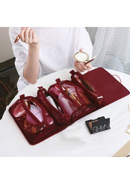 Yeşil Stil Ayrılabilir Naylon Makyaj Çantası Yeni Taşınabilir Büyük Kapasiteli Dördü Bir Arada Taşınabilir Katlanır Seyahat Kozmetik Depolama Tuvalet Çantası (Yurt Dışından) modelleri