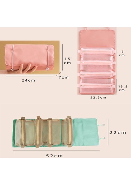 Yeşil Stil Ayrılabilir Naylon Makyaj Çantası Yeni Taşınabilir Büyük Kapasiteli Dördü Bir Arada Taşınabilir Katlanır Seyahat Kozmetik Depolama Tuvalet Çantası (Yurt Dışından) fırsatları