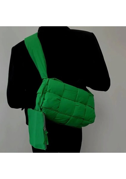 Stil1 Yeşil Stil Moda Dokuma Pamuk Yastıklı Kadın Omuz Çantası S Tasarımcı Wome Örgü Çanta Ins Için Doldurma Aşağı Crossbody Çanta (Yurt Dışından)