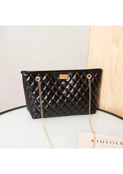 Siyah Stil Black Big Tote Bags For Women Chain Crossbody Bag Diamond Lattice Shoulder Bag Female Large Leather Plaid Shopper Handbags Sac (Yurt Dışından)