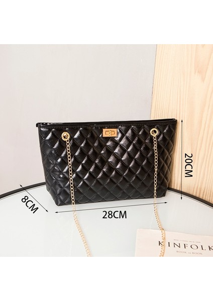 Siyah Stil Black Big Tote Bags For Women Chain Crossbody Bag Diamond Lattice Shoulder Bag Female Large Leather Plaid Shopper Handbags Sac (Yurt Dışından) fiyatları
