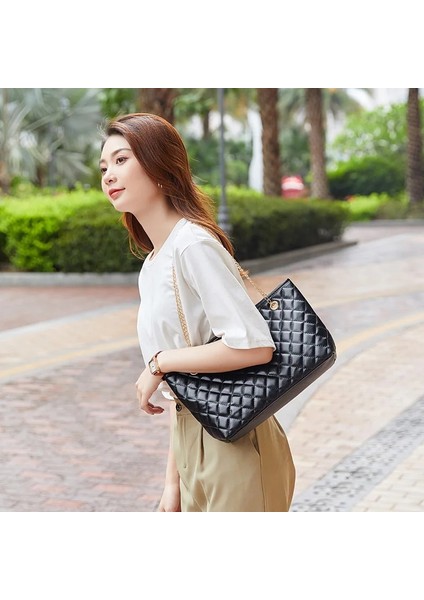Siyah Stil Black Big Tote Bags For Women Chain Crossbody Bag Diamond Lattice Shoulder Bag Female Large Leather Plaid Shopper Handbags Sac (Yurt Dışından) fırsatları