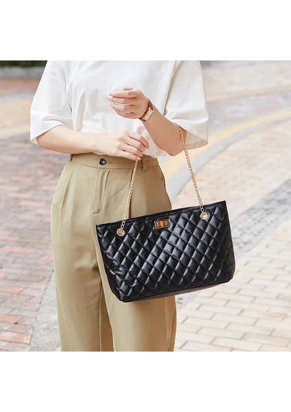 Siyah Stil Black Big Tote Bags For Women Chain Crossbody Bag Diamond Lattice Shoulder Bag Female Large Leather Plaid Shopper Handbags Sac (Yurt Dışından) indirimleri