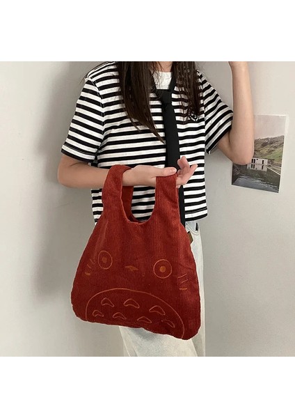 Kırmızı Stil Womeorduroy Için Tuval Bez Çantalar Büyük Bayanlar Pamuklu Bez Çanta Karikatür Baskı Kadın Alışverişçiler Moda Kumaş Çanta (Yurt Dışından)