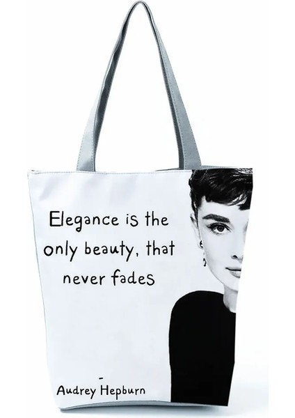 HL0508 Tarzı Audrey Hepburn Baskılı Çanta Klasik Yüksek Kapasiteli Kadın Depolama Omuz Çantası Günlük Eko Yeniden Kullanılabilir Alışveriş Çantası Özel Desen (Yurt Dışından) indirimleri