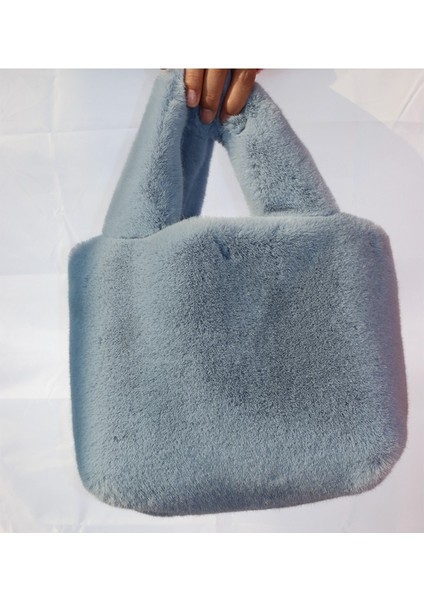 Gök Mavisi Tarzı 23X7X20CM Moda Kış Kadın Kova Çanta Faux Kürk Bayanlar Küçük Rahat Bez Omuz Çantaları Lüks Tasarım Kadın Debriyaj Çanta Çanta Bolsa (Yurt Dışından)