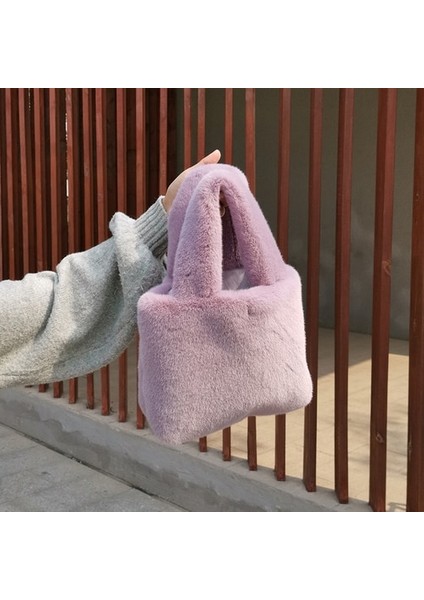 Gök Mavisi Tarzı 23X7X20CM Moda Kış Kadın Kova Çanta Faux Kürk Bayanlar Küçük Rahat Bez Omuz Çantaları Lüks Tasarım Kadın Debriyaj Çanta Çanta Bolsa (Yurt Dışından) fiyatları
