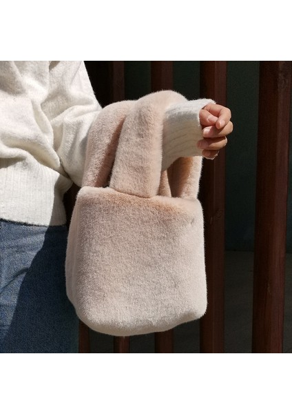 Gök Mavisi Tarzı 23X7X20CM Moda Kış Kadın Kova Çanta Faux Kürk Bayanlar Küçük Rahat Bez Omuz Çantaları Lüks Tasarım Kadın Debriyaj Çanta Çanta Bolsa (Yurt Dışından) modelleri