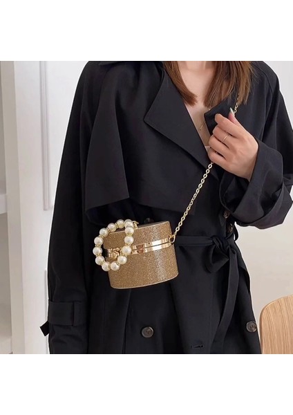 Beyaz Stil 12X12X10 cm Elmas Akrilik Yuvarlak Parti Debriyaj Akşam Çanta Kadınlar Için Inci Kolları Kadın Çantalar ve Çantalar Küçük Omuz Crossbody Çanta (Yurt Dışından) modelleri