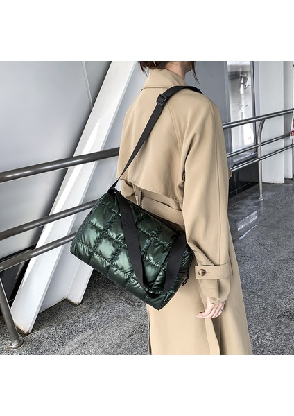 Yeşil Stil 32CM x 20CM x 14CM Kontrol Kabarık Tote Çanta Çapraz Vücut Uzay Ped Pamuk Aşağı Omuz Çantaları Kadınlar Için Yeni Çanta Büyük Kapasiteli Kadın (Yurt Dışından)