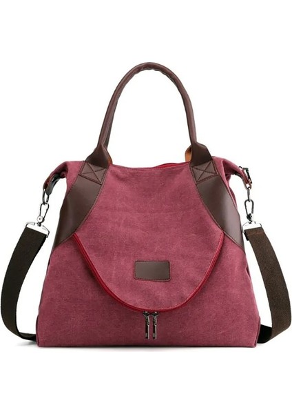 Mor Kırmızı-2 Tarzı 2020 Kadın Çantası Büyük Büyük Kapasiteli Kadın Casual Tote Çanta Kadın Omuzdan Askili Çanta Tuval Crossbody Bayan El Çantaları Alışveriş Çantası (Yurt Dışından)