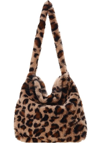 07 Leopar Baskı Stili Sonbahar Kış Peluş Kabarık Koltuk Altı Çanta Kadın Karikatür Ayı Baskı Bayan Çanta Büyük Kapasiteli Omuz Üst-Kolu Çanta (Yurt Dışından)