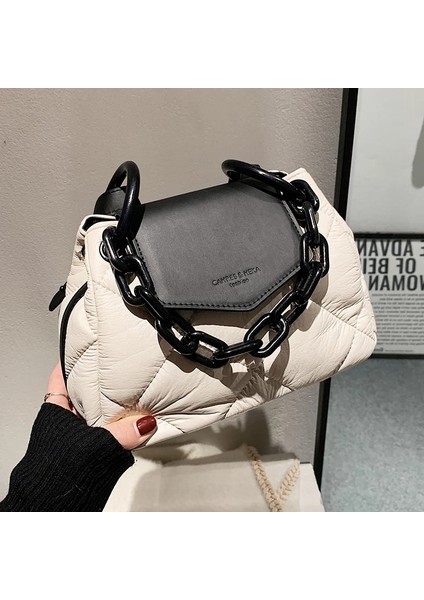Bej Tarzı 24CMX18CMX11CM Kawaii Tote Bag Hit Winter Pu Leather Padded Quilted Women's Designer Handbag Luxury Chain Shoulder Crossbody Bags (Yurt Dışından) fiyatları