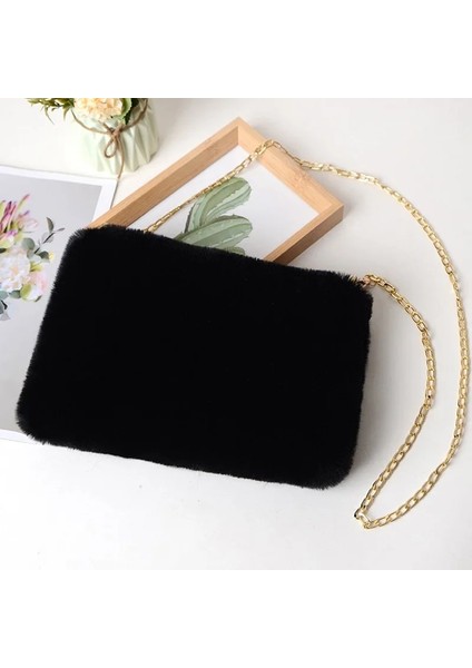 Siyah-B Tarzı Yeni Lady Kız Pretty Sevimli Faux Tavşan Kürk Çanta Omuz Askılı Çanta Tote Moda Kadınlar Uzun Kürk Çim Çanta Messenger Çanta (Yurt Dışından)