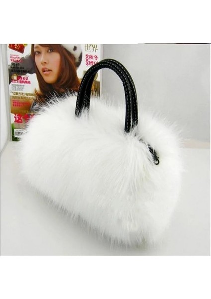 Siyah-B Tarzı Yeni Lady Kız Pretty Sevimli Faux Tavşan Kürk Çanta Omuz Askılı Çanta Tote Moda Kadınlar Uzun Kürk Çim Çanta Messenger Çanta (Yurt Dışından) modelleri