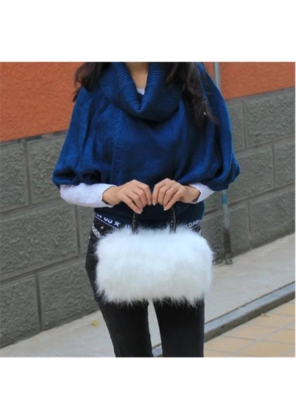 Siyah-B Tarzı Yeni Lady Kız Pretty Sevimli Faux Tavşan Kürk Çanta Omuz Askılı Çanta Tote Moda Kadınlar Uzun Kürk Çim Çanta Messenger Çanta (Yurt Dışından) fırsatları