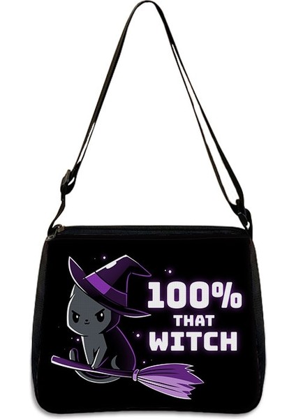 YXBWITHC04CW Stili 20CMX24CM Sevimli Siyah Kedi Cadı Messenger Çanta Kadın Çanta Tuval Koltukaltı Omuz Çantaları Büyücülük Kafatası Kız Gotik Crossbody Çanta Hediye (Yurt Dışından)