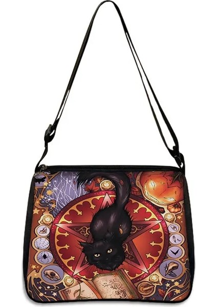 YXBWITHC04CW Stili 20CMX24CM Sevimli Siyah Kedi Cadı Messenger Çanta Kadın Çanta Tuval Koltukaltı Omuz Çantaları Büyücülük Kafatası Kız Gotik Crossbody Çanta Hediye (Yurt Dışından) modelleri