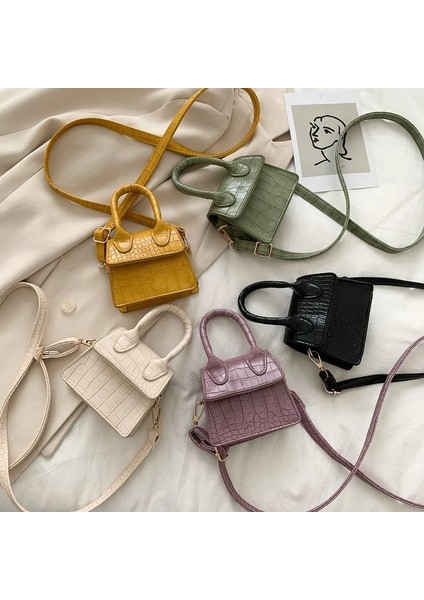 Yeşil-2 Tarzı Mini Tote Bag Crocodile Pattern Flip Messenger Crossbody Bag Female Simple Shoulder Bag Small Square Lady Handbag New (Yurt Dışından)