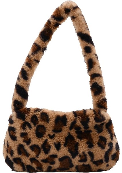 Leopar Tarzı Fashion Women's Bag Trend Baguette Bag Plush Animal Print Shopper Purses Female Autumn Handbag Shoulder Underarm Bag (Yurt Dışından)