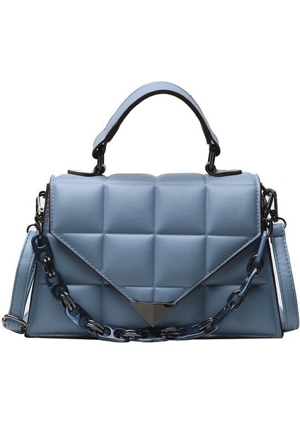 Mavi Stil Kadın Küçük Kare Çanta Tote Moda Yeni Pu Deri Kadın Çanta Kadın Tote Için Katı Lingge Omuz Crossbody Çanta (Yurt Dışından)
