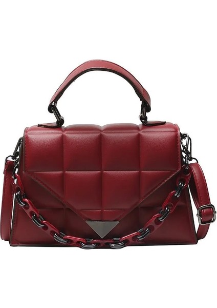 Bordo Tarzı Kadın Küçük Kare Çanta Tote Moda Yeni Pu Deri Kadın Çanta Kadın Tote Için Katı Lingge Omuz Crossbody Çanta (Yurt Dışından)