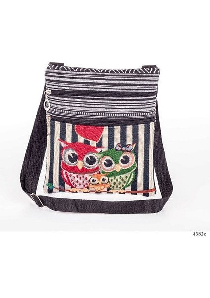 4382C Stili Miyahouse Rahat Küçük Çift Fermuarlı Messenger Çanta Kadın Karikatür Baykuş Baskılı Flap Çanta Omuz Çantası Bayanlar (Yurt Dışından)