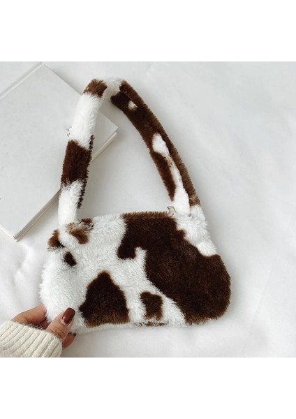 No.11 Stili Moda Yeni Düz Renk Omuz Koltukaltı Çantası Kadın Peluş Yumuşak Sonbahar Kış Moda Kabarık Tote Çanta Bayan Seyahat Çantası (Yurt Dışından)