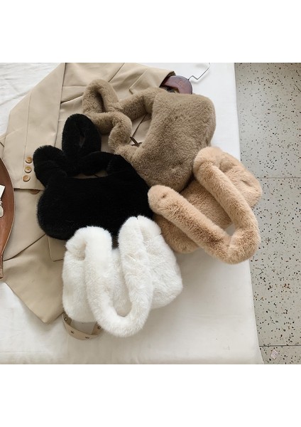 No.11 Stili Moda Yeni Düz Renk Omuz Koltukaltı Çantası Kadın Peluş Yumuşak Sonbahar Kış Moda Kabarık Tote Çanta Bayan Seyahat Çantası (Yurt Dışından) fiyatları