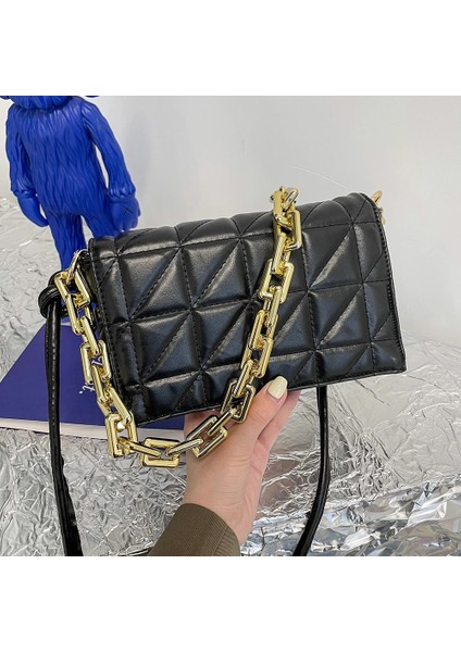 Gold Chain Black Style Quilting Pu Leather Crossbody Bag For Womeummer Travel Trends Shoulder Bag Purses And Handbags Thick Chain Green Ladies (Yurt Dışından)