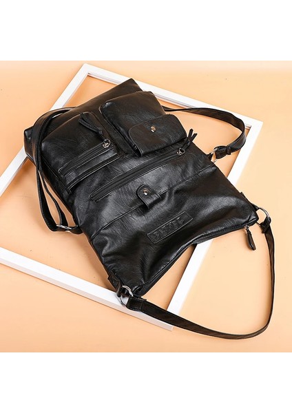 Siyah Stil 27CM7CM42CM Kadın Büyük Kapasiteli Çantalar Pu Leahter Kızlar Için Omuz Çantaları Kadın Yüksek Li Günlük Paket Lades' Alışveriş Crossbody Çanta (Yurt Dışından)