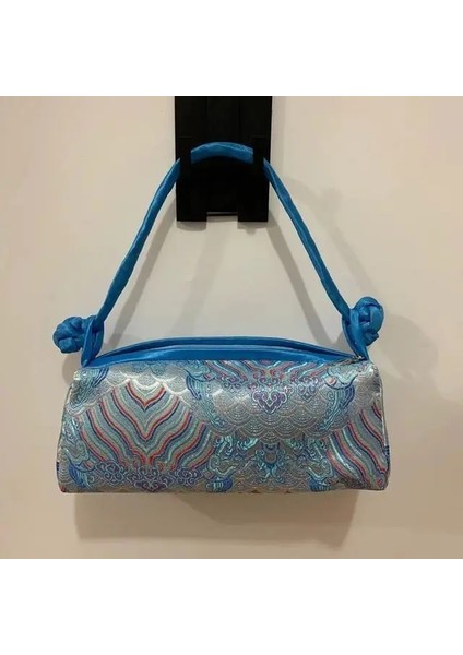 Açık Mavi Dalga Stili Moda Lüks Çin Tarzı Ipek Çanta Kadın Çanta Japon El Nakış Kılıf Cheongsam Kadın Cosplay Çanta Debriyaj (Yurt Dışından)