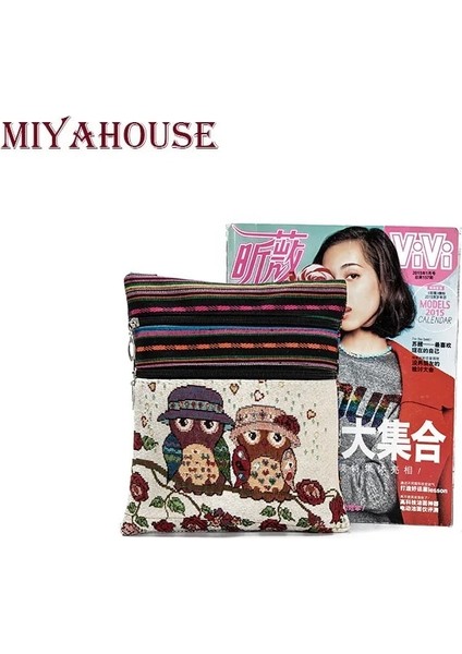 4382C Stili Miyahouse Rahat Küçük Çift Fermuarlı Messenger Çanta Kadın Karikatür Baykuş Baskılı Flap Çanta Omuz Çantası Bayanlar (Yurt Dışından) indirimleri