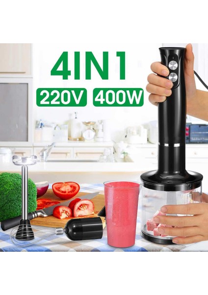 Siyah Stil Paslanmaz Çelik Elektrikli Blender Gıda Mikseri 4 In 1 Yüksek Performanslı Sebze Kıyma Makinesi Doğrayıcı Mutfak Çırpma Doğrayıcı Blender (Yurt Dışından)